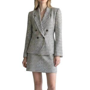 Kasper ASL Skirt Suit Size 6 Black White Brown Herringbone Double Breasted Soft